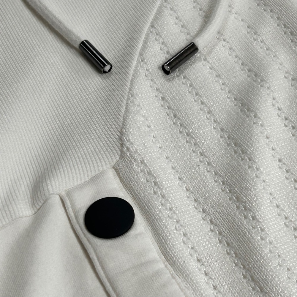 Cabi ATC Roadtrip Hoodie Womens M White Asymmetrical Mixed Texture Button Detail - Picture 8 of 10